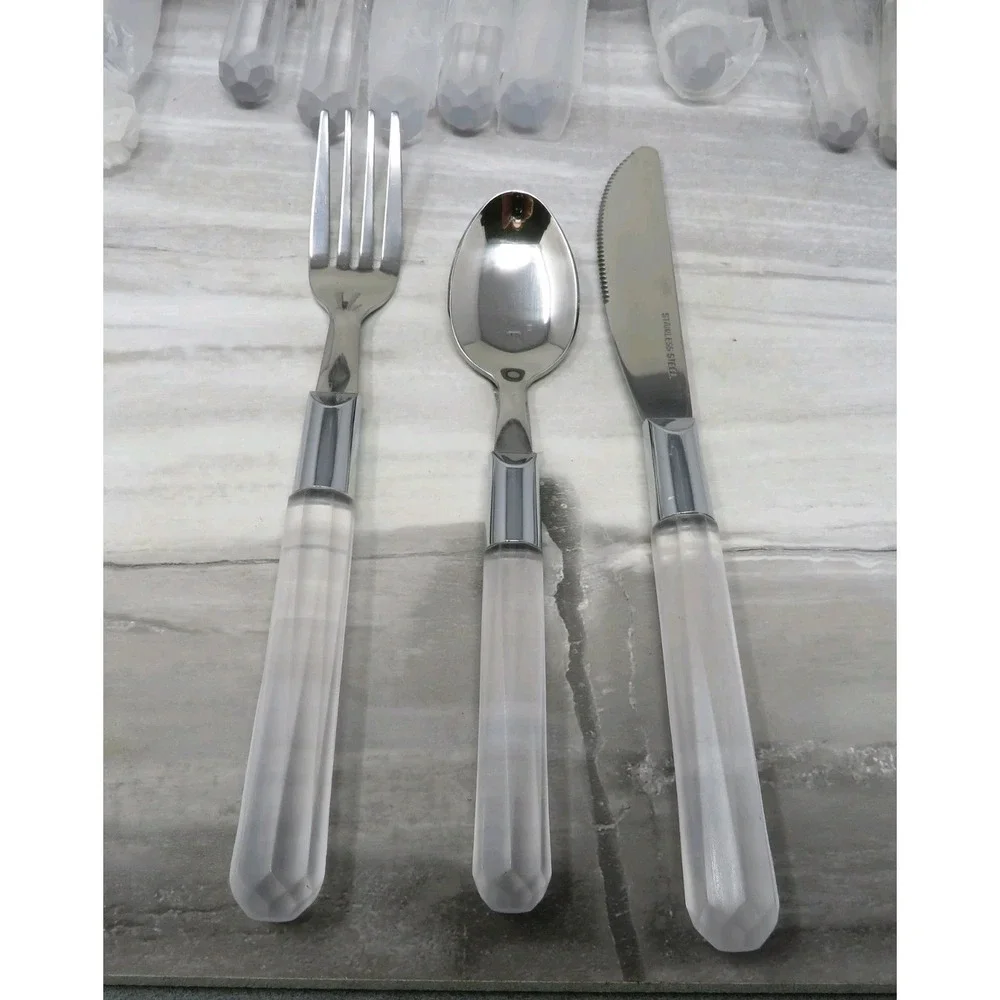 18 Pcs Stanley Roberts CITY LIGHTS Clear SILVERWARE Prism FORK Knife SPOON‎